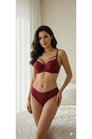 Sütyen Külot İç Çamaşır Takım Dolgusuz Toparyacı Dantelli Brode Ayarlanabilir Askılı Alt Üst Takım