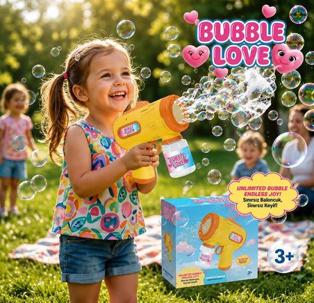 Pilli Işıklı Köpük Tabancası Otomatik Işıklı Baloncuk Tabanca Bubble Gun Çocuk Oyuncağı