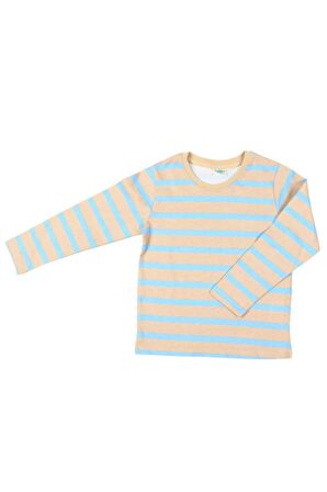 2'li Bisiklet Yaka Uzun Kollu Çizgili Ve Düz Unisex Çocuk Sweatshirt Açık Mavi-Bej