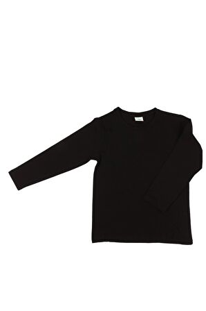 2'li Bisiklet Yaka Uzun Kollu Çizgili Ve Düz Unisex Çocuk Sweatshirt Siyah Gri-Siyah