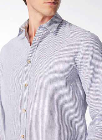Sseinse Slim Fit Gömlek Yaka Çizgili Lacivert - Beyaz Erkek Gömlek CE921SS GömlekLacivert-Beyaz
