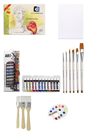 Alex Schoeller 25x35 Resim Defteri 120gr 15 Yaprak-art-x 12 Ml 12 'li Akrilik Tuval Set