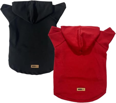 Kapişonlu Polar Sweatshirt Köpek ve Kedi Kıyafeti &amp; Elbisesi - Kırmızı &amp; Siyah 2'Li Fırsat Paketi XL Beden