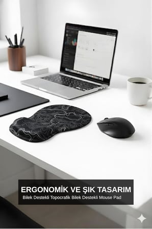 TopoWave Bilek Destekli Mouse Pad Ergonomik Kaymaz Taban Masa Pedi Bilek Koruyucu Dijital Mouse Pad Siyah