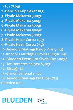 Blueden Ramazan Paketi Kumanya Gıda Paketi Erzak Yardım Hediye Paketi 16 Parça 132 nolu Paket