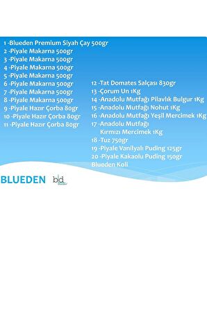 Blueden Ramazan Paketi Kumanya Erzak Gıda Yardım Kolisi 20 Parça 156 nolu Paket