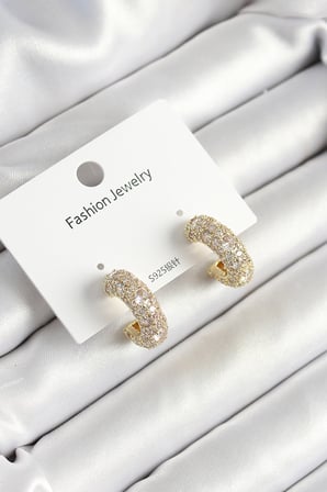 Evimdeyokyok Kadın Küpe Pirinç Zirkon Taşlı Gold Renk