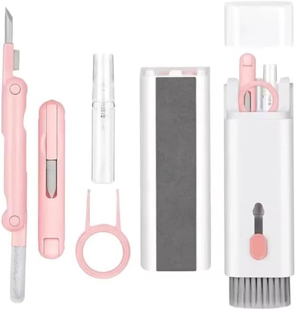7 in 1 Klavye Ve Kulaklık Temizleme Kiti, Ergonomik Klavye Temizleme Seti, Detay Temizleme Seti (PEMBE)