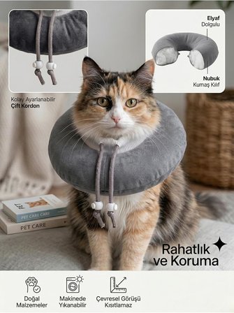 Elizabeth Yakalık Yumuşak Ayarlanabilir Kedi Köpek Koruyucu Boyunluk, Gri, L Beden