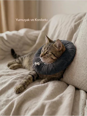 Elizabeth Yakalık Yumuşak Ayarlanabilir Kedi Köpek Koruyucu Boyunluk, Gri, L Beden