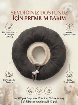 Elizabeth Yakalık Yumuşak Ayarlanabilir Kedi Köpek Koruyucu Boyunluk, Gri, L Beden