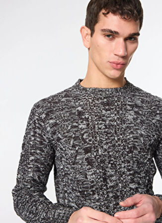 Sseinse Bisiklet Yaka Slim Fit Siyah - Ekru Erkek Kazak MI2875SS