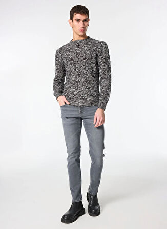 Sseinse Bisiklet Yaka Slim Fit Siyah - Ekru Erkek Kazak MI2875SS