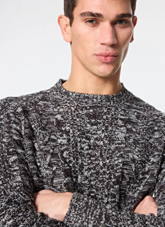 Sseinse Bisiklet Yaka Slim Fit Siyah - Ekru Erkek Kazak MI2875SS