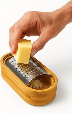 Ahşap Bambu Hazneli, Yatay Oval Metal Bombeli, Çok Amaçlı İnce Rende, 7 x 15,5 cm, Peynir, Sarımsak, Sebze, Çikolata, Dayanıklı, Pratik Temizlenebilir, Ergonomik Mutfak Rende