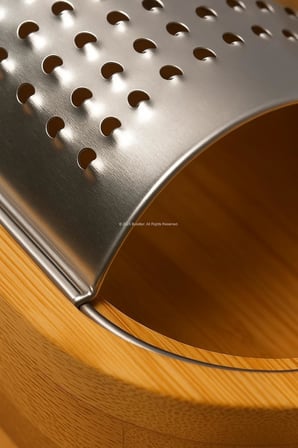 Ahşap Bambu Hazneli, Yatay Oval Metal Bombeli, Çok Amaçlı İnce Rende, 7 x 15,5 cm, Peynir, Sarımsak, Sebze, Çikolata, Dayanıklı, Pratik Temizlenebilir, Ergonomik Mutfak Rende