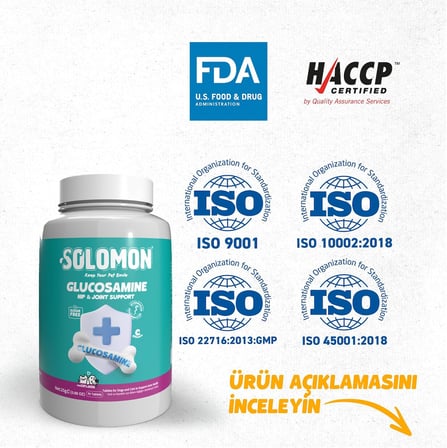 Solomon Glucosamine Tablet Kedi ve Köpekler için Eklem ve Kas Sağlığı Destekleyici Glukozamin Takviye Gıda 75 Tablet