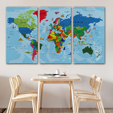 Harita Sepeti Dünya Haritası Kanvas Tablo Çok Ayrıntılı Dekoratif ve Okyanuslu2037