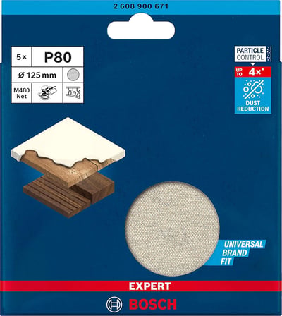 Professional 5 parça Expert M480 Ağ Zımpara (Boyalı ahşap, Sert ahşap, Ø 125 mm, Kum kalınlığı P80, Aksesuar Titreşimli Zımpara Makinesi)