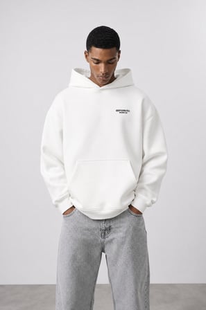 Erkek Absofuckinlutely Baskılı Oversize Hoodie Ekru
