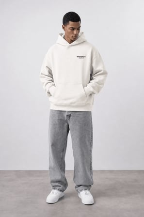 Erkek Absofuckinlutely Baskılı Oversize Hoodie Ekru