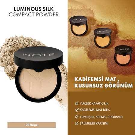Cosmetics Luminous Silk Compact Powder 01 Beige Mat Bitişli Toz Yüz Pudrası Beige
