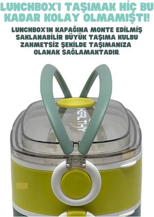 Bento 1300ml Lunchbox 2 Katlı 3 Bölmeli Paslanmaz Çelik Sefer Tası Yemek Kutusu (Koyu Yeşil-Fıstık Yeşili)