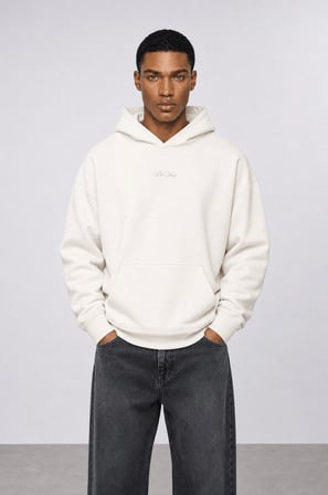 Erkek Da Vinci Baskı Detaylı Oversize Hoodie Ekru