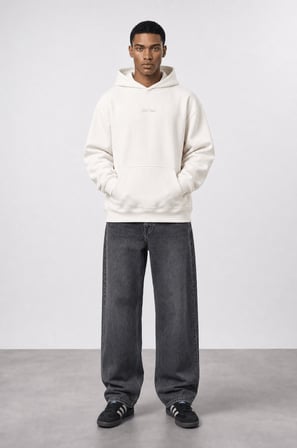 Erkek Da Vinci Baskı Detaylı Oversize Hoodie Ekru