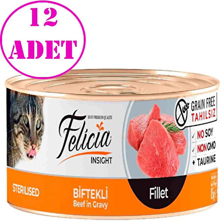 Felicia Tahılsız Sterilised Biftek Filetolu Yaş Kedi Maması 85 Gr 12 AD