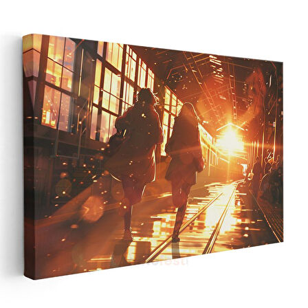 Tren İstasyonu - Altın Işıklar Anime Kanvas Tablo