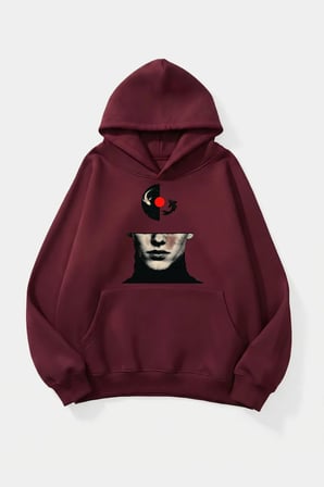 Unisex Yumuşak Dokulu Mind Ying Yang Baskılı Tasarım Oversize 3 İplik Hoodie Sweatshirt