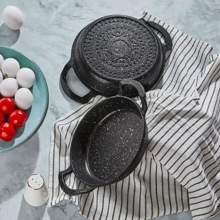 Deconox 2'li Granit Alüminyum Döküm Sahan Seti | Yapışmaz Yumurta &amp; Kızartma Tavası | Granit Omlet Tavası (18cm + 20cm) | Eşit Isı Dağılımı ve Dayanıklı