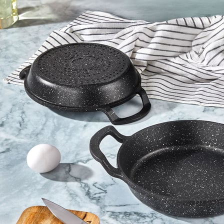 Deconox 2'li Granit Alüminyum Döküm Sahan Seti | Yapışmaz Yumurta &amp; Kızartma Tavası | Granit Omlet Tavası (18cm + 20cm) | Eşit Isı Dağılımı ve Dayanıklı