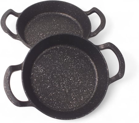 Deconox 2'li Granit Alüminyum Döküm Sahan Seti | Yapışmaz Yumurta &amp; Kızartma Tavası | Granit Omlet Tavası (18cm + 20cm) | Eşit Isı Dağılımı ve Dayanıklı
