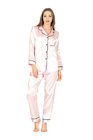 Pudra Saten Pijama Takımı - 1625