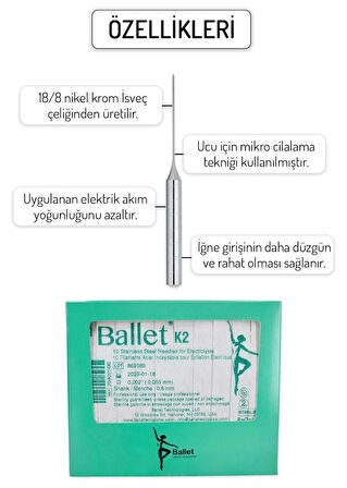 Ballet 50 Adet K4 Gümüş Epilasyon İğnesi Orijinal Ballet K4 Çelik İğne 