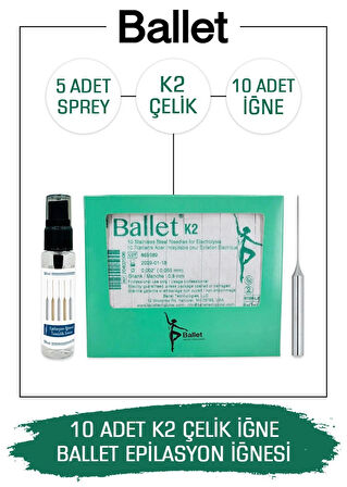Ballet 10 Adet K2 Gümüş Epilasyon Iğnesi Orijinal K2 Çelik Iğne 20402509
