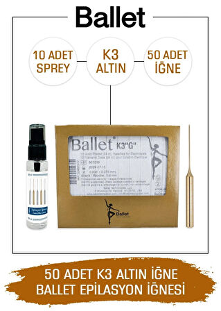 Ballet 50 Adet K3 Altın Epilasyon İğnesi Orijinal Ballet K3 Gold İğne 20402517