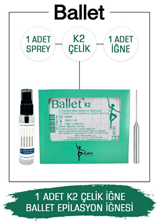 Ballet 1 Adet K2 Çelik Epilasyon Iğnesi Orijinal K2 Gümüş Iğne