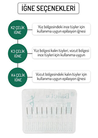 Ballet 1 Adet K2 Çelik Epilasyon Iğnesi Orijinal K2 Gümüş Iğne