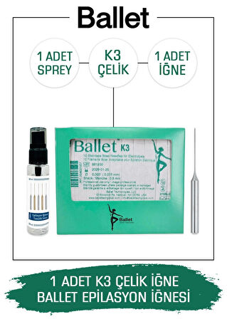 Ballet 1 Adet K3 Çelik Epilasyon Iğnesi Orijinal K3 Gümüş Iğne