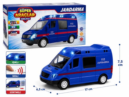 17 cm Işıklı Sesli Sürtme Mekanizmalı Jandarma Oyuncak Araç – Süper Araçlar