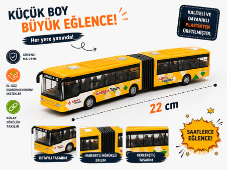 22 cm Körüklü Şehir Otobüsü Oyuncak sarı