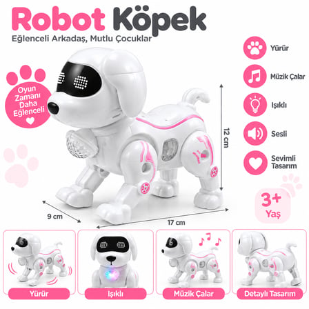 Pilli Robot Köpek Oyuncak – Işıklı, Sesli ve Yürüyen