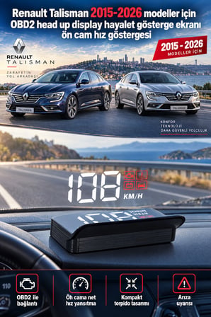 Renault Talisman 2015-2026 modeller için OBD2 head up display hayalet gösterge ekranı ön cam hız göstergesi