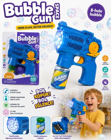 Oyuncak Işıklı ve Sesli Köpük Tabancası – Bubble Gun | Köpük Solüsyonlu mavi