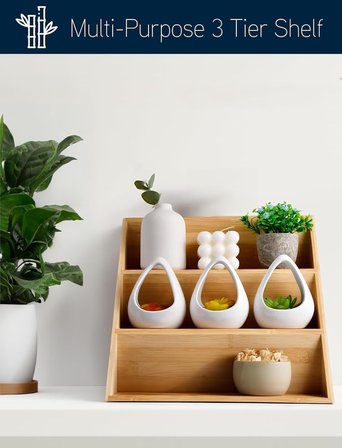 Bambu 3 Katlı Katlanabilir Baharat Standı | Çekmece İçi Kullanıma Uygun Baharatlar İçin Organizer (Kavonozlar ve Aksesuarlar Dahil Değildir)
