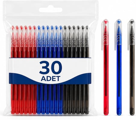 Büro Tükenmez Kalem 30 Adet (10 MAVİ, 10 KIRMIZI, 10 SİYAH)