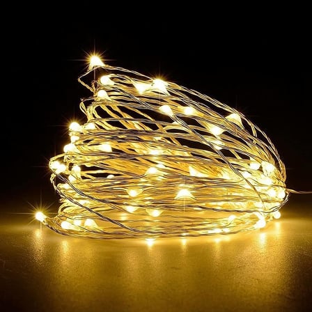 50 LED Pille Çalışan Bakır Tel İç Mekan Dış Mekan Yatak Odası Düğün Dekoru Parti Noel Ağacı Dekorasyonu (5m 50 adet/Sıcak Beyaz)